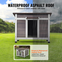 HKM-5673149 Wooden Outdoor Cat House with Roof, Door Flaps, and Window - All-Season Feral Cat Shelter