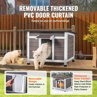 HKM-5673149 Wooden Outdoor Cat House with Roof, Door Flaps, and Window - All-Season Feral Cat Shelter