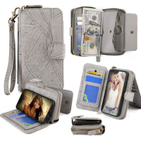 HKM-567315 Magnetic Removable Wallet Phone Case with 14 Card Slots and Zipper Bag