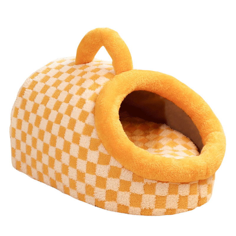 HKM-5673917 All-Season Thick and Warm Pet Sleeping Mat ¨C Extra-Thick Carrier Nest for Dogs in Yellow/White or Gray/White Check