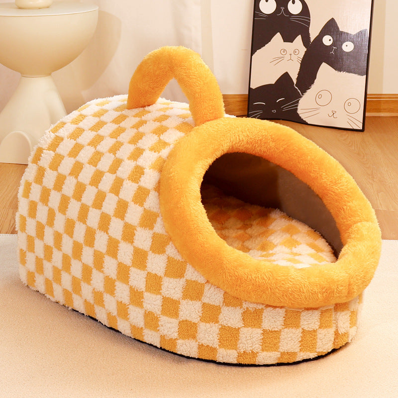 HKM-5673917 All-Season Thick and Warm Pet Sleeping Mat ¨C Extra-Thick Carrier Nest for Dogs in Yellow/White or Gray/White Check