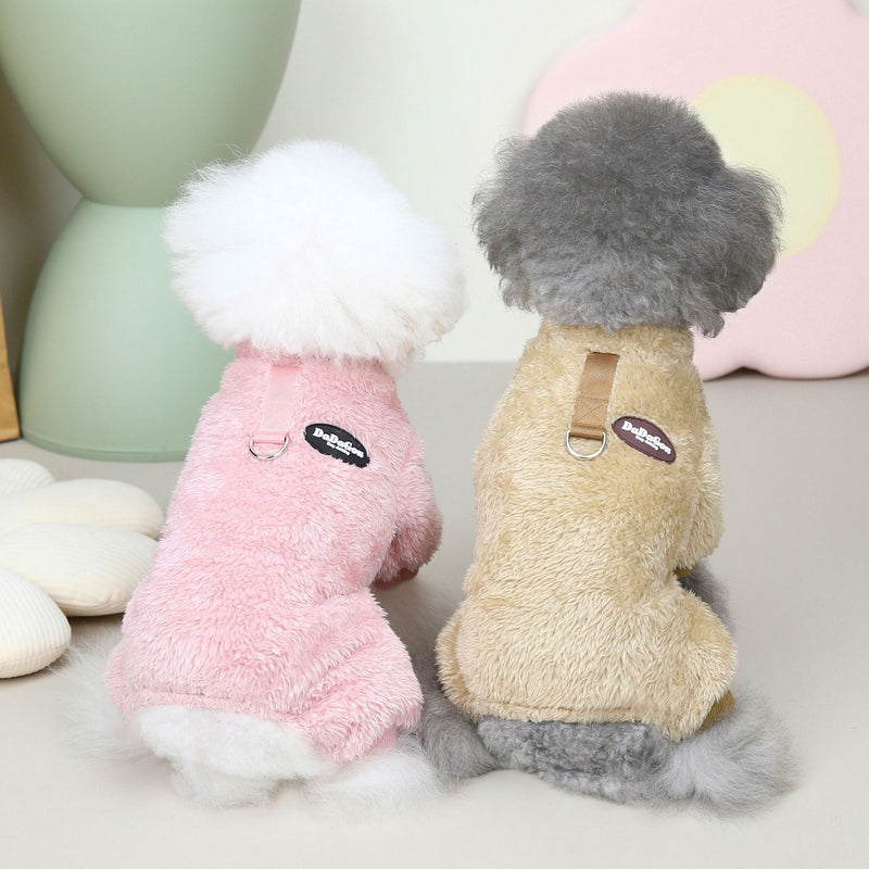 HKM-5674045 Cozy Coral Fleece Fluffy Coat for Small Dogs - Available in Brown, Pink, Gray