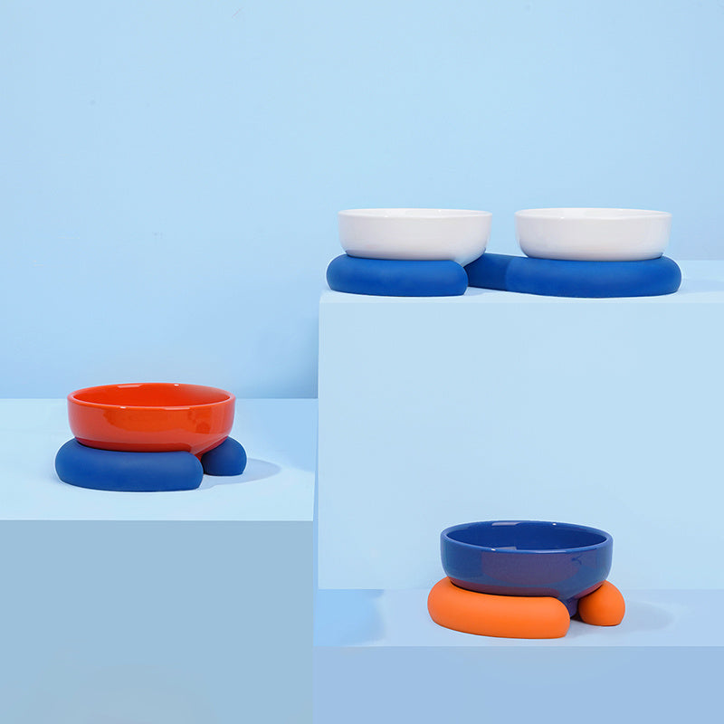 HKM-567571 Ceramic and Silicone Dog Bowl for Food and Water with Fun Color Combinations