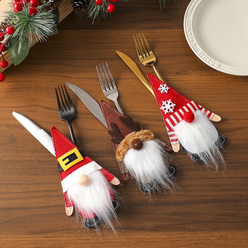 HKM-568019 Christmas-Themed Tableware Felt Covers with Antlers and Snowflake Design, 17.5 x 10 cm
