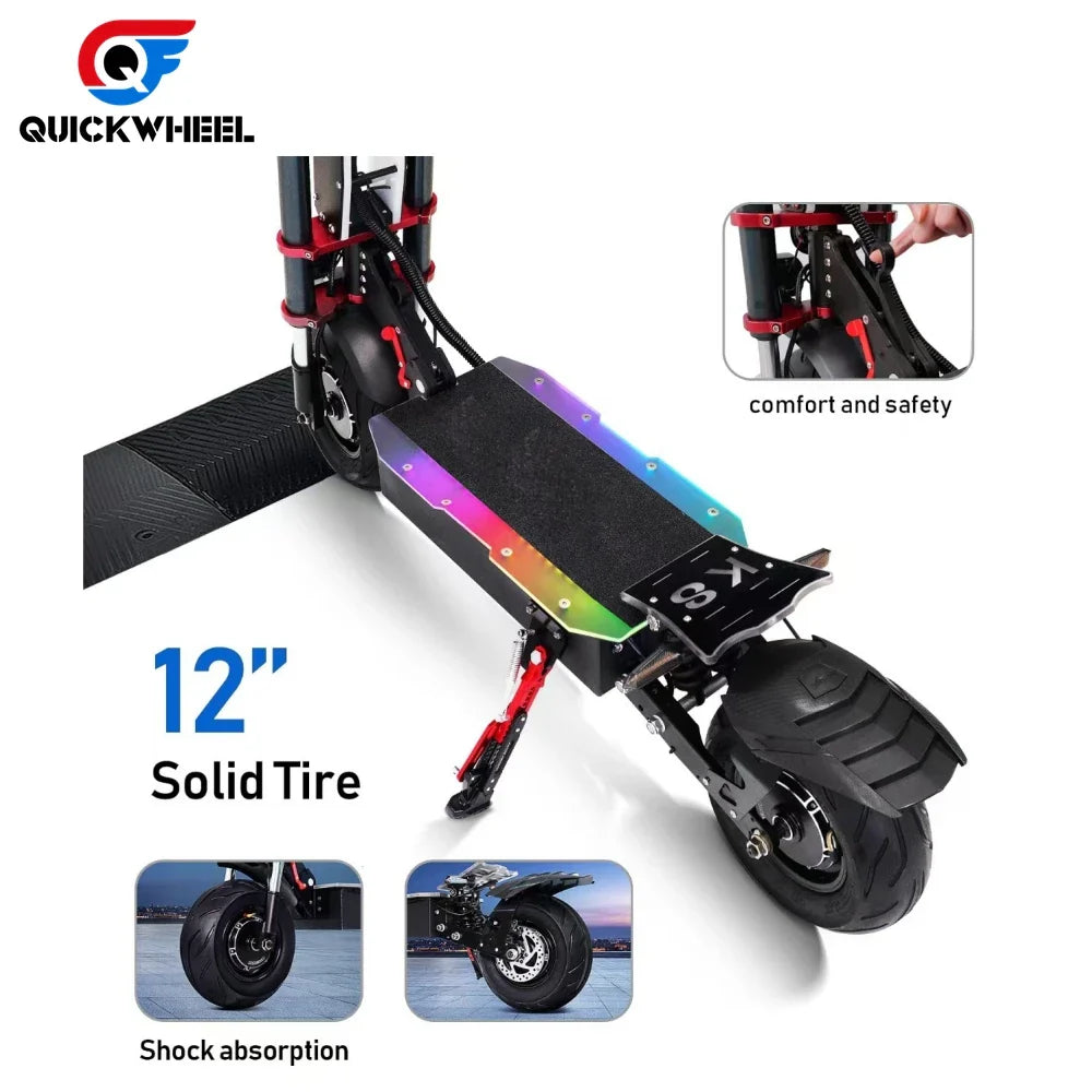 HKM-568083 Folding Electric Scooter, 6000W Motor, 60V Lithium Battery, 85Km/H Max Speed, 80-100Km Range, Waterproof, Full Suspension, 12-Inch Tires