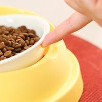 HKM-5682877 Dual Feeding Bowl for Pets with Neck Protection, Non-Slip Design, Integrated Food and Water Feeder in Ceramic and Stainless Steel, 26x12x37cm