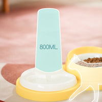 HKM-5682877 Dual Feeding Bowl for Pets with Neck Protection, Non-Slip Design, Integrated Food and Water Feeder in Ceramic and Stainless Steel, 26x12x37cm