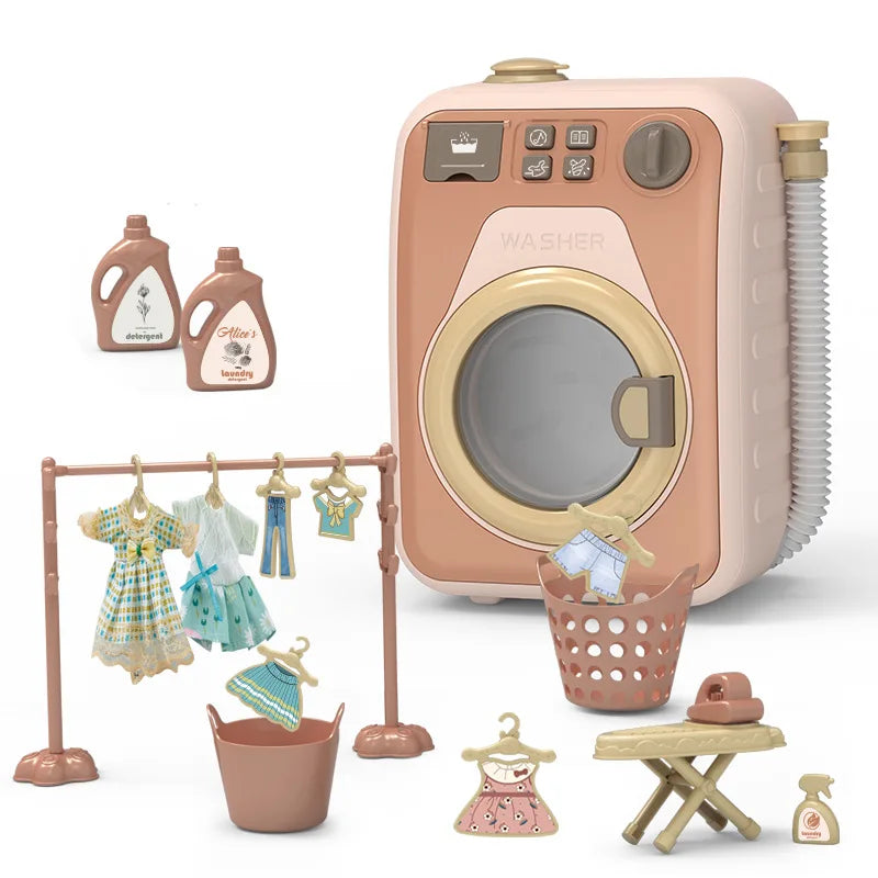 HKM-568467 Mini Electric Washing Machine Toy Set with Music and Light for Pretend Play, Suitable for Ages 3+