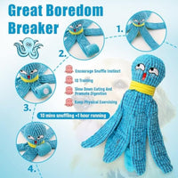 HKM-5685053 Interactive Plush Octopus Dog Toy with Squeaker and Crinkle for All Dog Sizes
