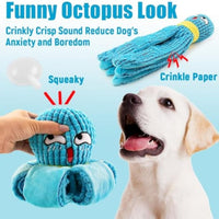 HKM-5685053 Interactive Plush Octopus Dog Toy with Squeaker and Crinkle for All Dog Sizes