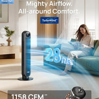 HKM-5688659 Tower Fan, 28ft/s High Velocity, 20dB Ultra Quiet, 8 Speeds, 4 Modes, 90° Oscillation, Bladeless, Remote Control, Black