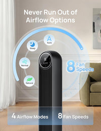 HKM-4967763 2026 DC Motor Tower Fan, 28ft/s High Velocity, 20dB Ultra Quiet, 8 Speeds, 4 Modes, 90° Oscillation, Bladeless, Remote Control, White