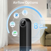 HKM-5688659 Tower Fan, 28ft/s High Velocity, 20dB Ultra Quiet, 8 Speeds, 4 Modes, 90° Oscillation, Bladeless, Remote Control, Black