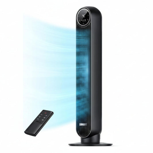 HKM-5688659 Tower Fan, 28ft/s High Velocity, 20dB Ultra Quiet, 8 Speeds, 4 Modes, 90° Oscillation, Bladeless, Remote Control, Black