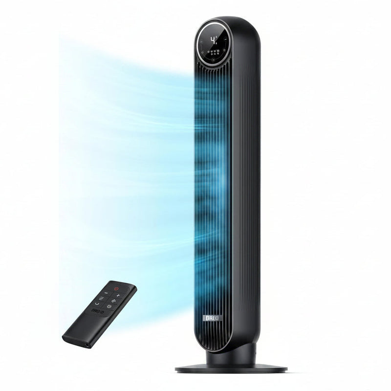 HKM-5688659 Tower Fan, 28ft/s High Velocity, 20dB Ultra Quiet, 8 Speeds, 4 Modes, 90° Oscillation, Bladeless, Remote Control, Black