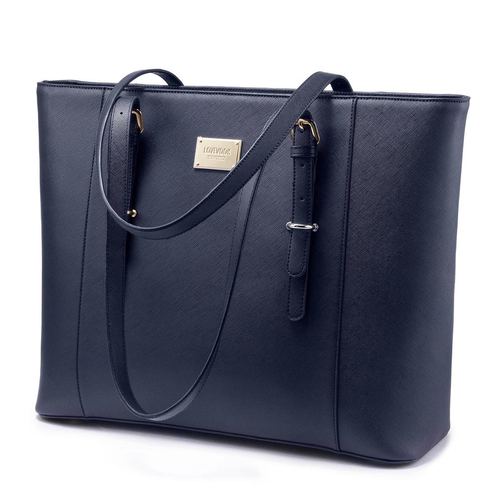 HKM-568915 Large Leather Laptop Tote Bag for Women - Casual Office Briefcase with Shoulder Strap