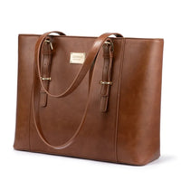 HKM-568915 Large Leather Laptop Tote Bag for Women - Casual Office Briefcase with Shoulder Strap