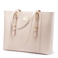 HKM-568915 Large Leather Laptop Tote Bag for Women - Casual Office Briefcase with Shoulder Strap