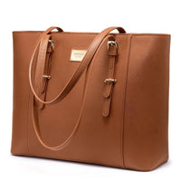 HKM-568915 Large Leather Laptop Tote Bag for Women - Casual Office Briefcase with Shoulder Strap