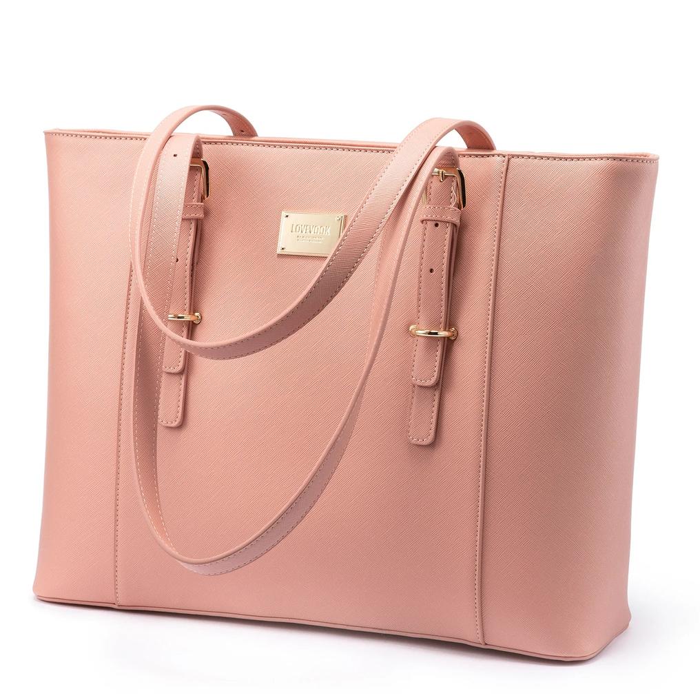 HKM-568915 Large Leather Laptop Tote Bag for Women - Casual Office Briefcase with Shoulder Strap