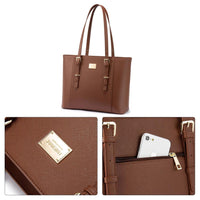 HKM-568915 Large Leather Laptop Tote Bag for Women - Casual Office Briefcase with Shoulder Strap