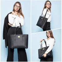 HKM-568915 Large Leather Laptop Tote Bag for Women - Casual Office Briefcase with Shoulder Strap