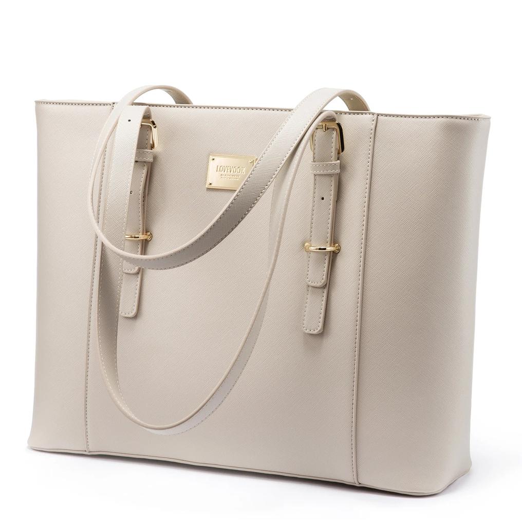 HKM-568915 Large Leather Laptop Tote Bag for Women - Casual Office Briefcase with Shoulder Strap