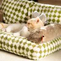 HKM-5689405 Warm Removable Washable Cat Litter Bed - Retro Diamond Design, Cloth Material, 66x37x33cm
