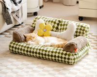 HKM-5689405 Warm Removable Washable Cat Litter Bed - Retro Diamond Design, Cloth Material, 66x37x33cm