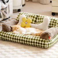 HKM-5689405 Warm Removable Washable Cat Litter Bed - Retro Diamond Design, Cloth Material, 66x37x33cm