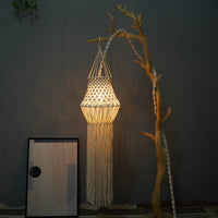 HKM-569043 Beige Bohemian Hand-Woven Lampshade with Tassel Decoration for Bedroom Lighting