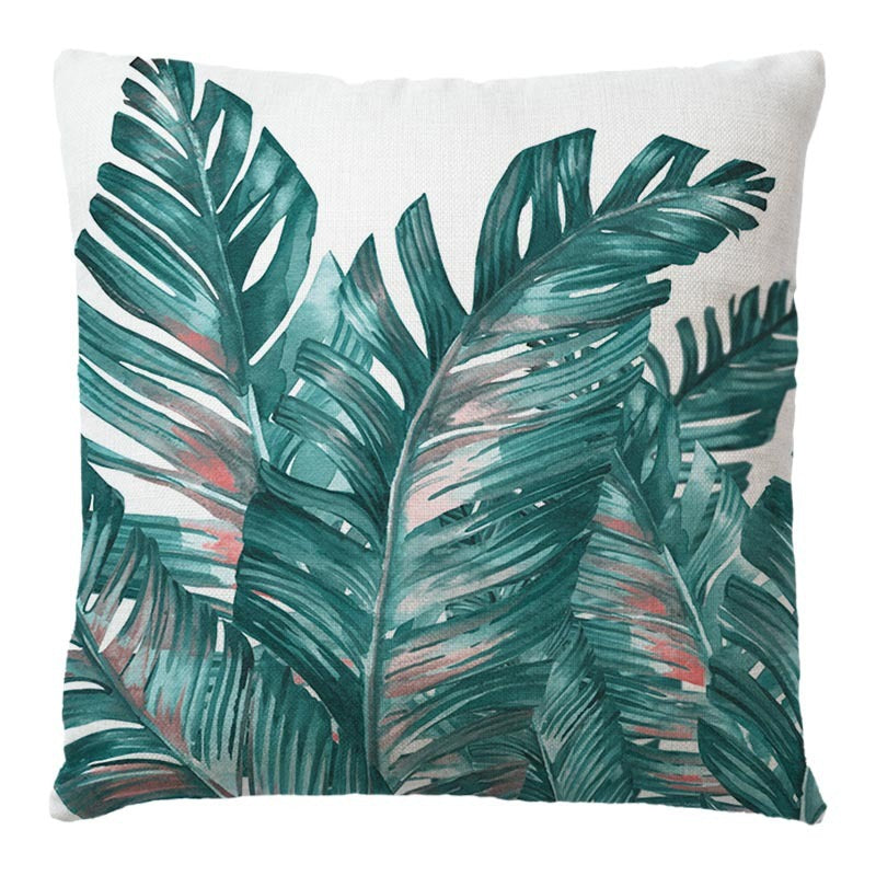 HKM-569043 Linen Pillow Cover with Cartoon Flower Tree Pattern - 45x45cm