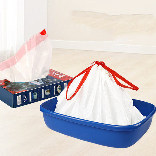 HKM-569043 Thick LDPE Drawstring Cat Litter Box Bags in Blue