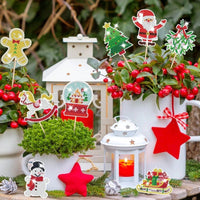 HKM-569171 12 Christmas Diamond Art Kits for Holiday Garden Decor - Santa, Snowman, Elk, Gingerbread Stakes
