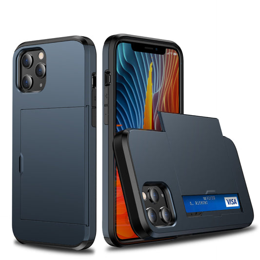 HKM-569235 Card Slot TPU+PC Anti-Drop Phone Case for iPhone 12 - Multiple Colors Available