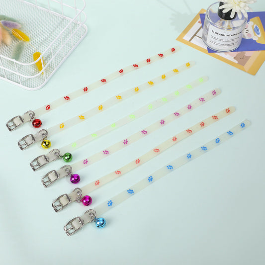 HKM-5693117 Fluorescent Silicone Cat Collar with Luminous Paw Prints in Multiple Colors