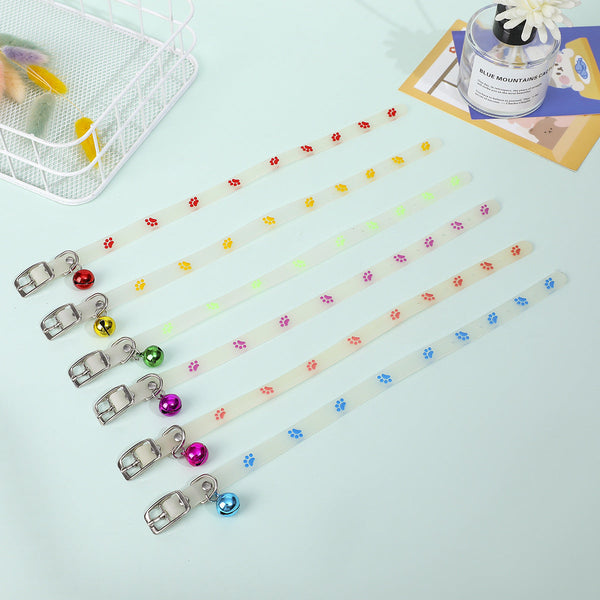 HKM-5693117 Fluorescent Silicone Cat Collar with Luminous Paw Prints in Multiple Colors