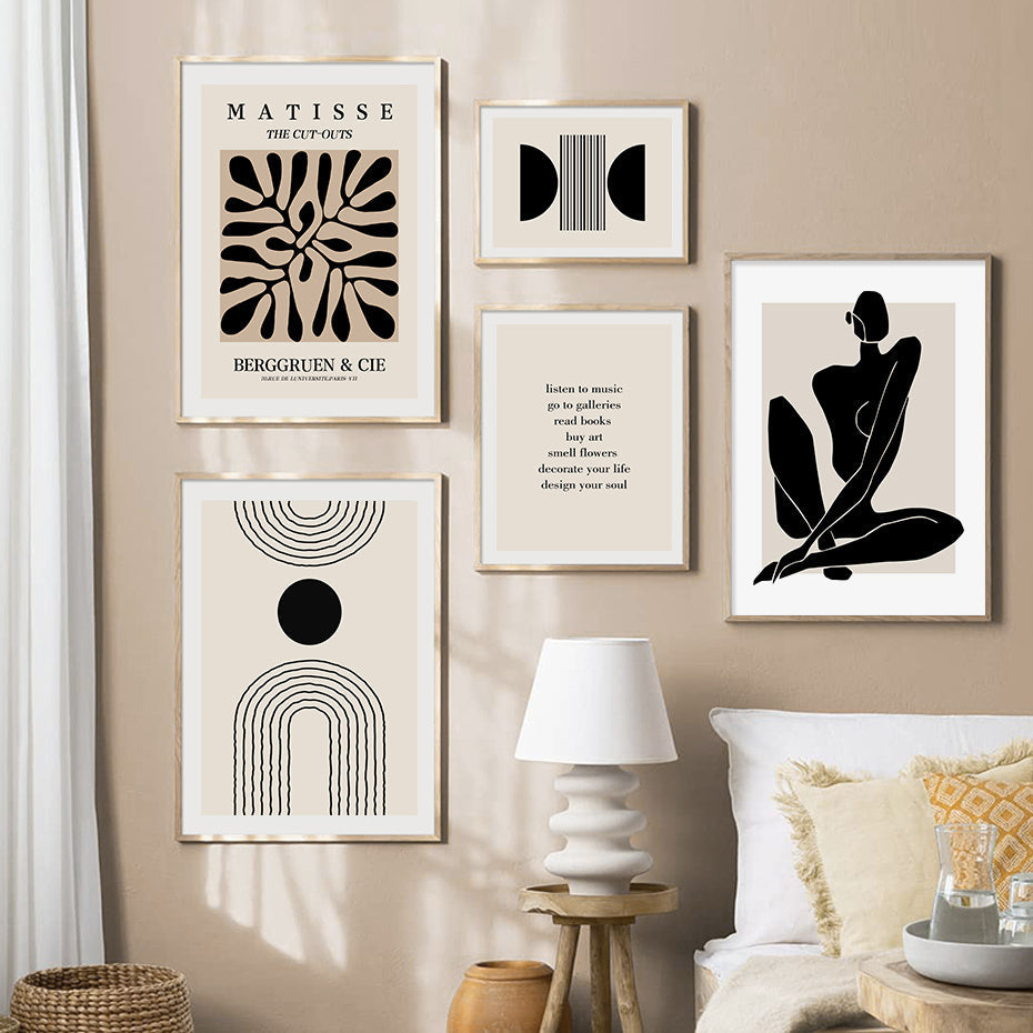 HKM-569363 Bohemian Floral Body Line Canvas Art Print - Abstract Matisse Design