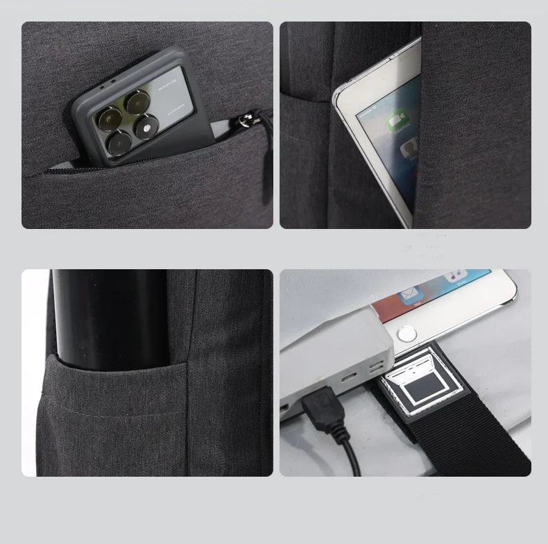HKM-569427 Stylish Lightweight Laptop Backpack with USB Charging Port and Mezzanine Design for Outdoor and Business Use