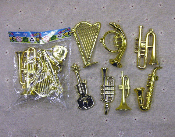HKM-569491 Small Musical Instrument Christmas Tree Decorations - Plastic Resin Miniatures for Crafting and DIY Accessories