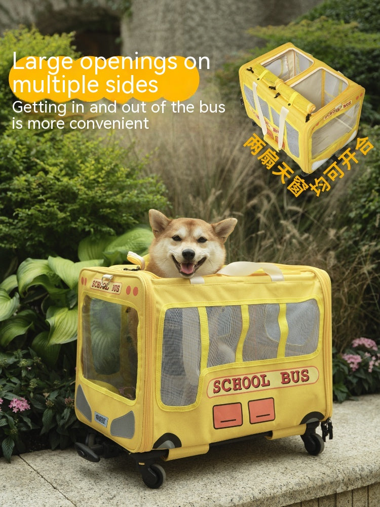 HKM-5695165 Campus Bus Pet Travel Bag for Cats and Small Dogs - Durable Oxford Fabric, Telescopic Rod, Multi-Pet Family Friendly