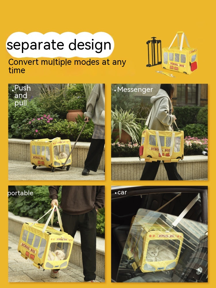 HKM-5695165 Campus Bus Pet Travel Bag for Cats and Small Dogs - Durable Oxford Fabric, Telescopic Rod, Multi-Pet Family Friendly
