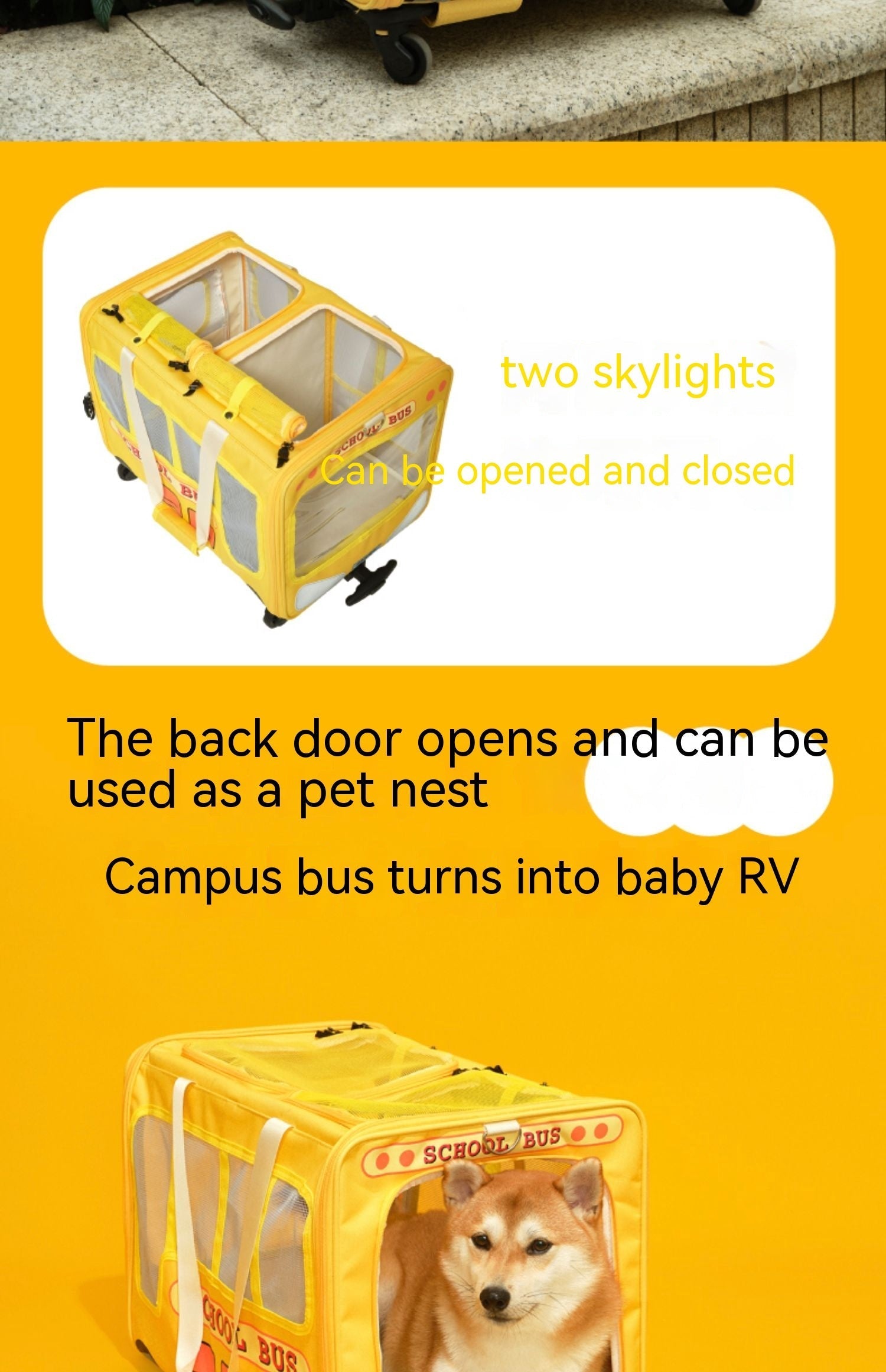 HKM-5695165 Campus Bus Pet Travel Bag for Cats and Small Dogs - Durable Oxford Fabric, Telescopic Rod, Multi-Pet Family Friendly