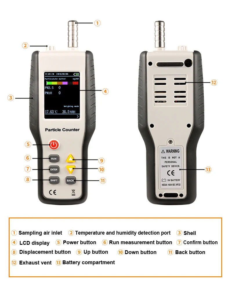 HKM-569555 High Sensitivity PM2.5 Air Quality Monitor - Handheld Dust Particle Counter with Temperature and Humidity Measurement