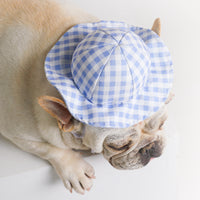 HKM-5695933 Fashionable Pet Sun Hat in Plaid Design - Casual Polyester for Small to Medium Dogs