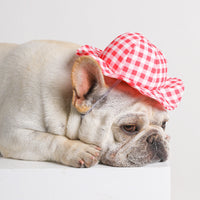 HKM-5695933 Fashionable Pet Sun Hat in Plaid Design - Casual Polyester for Small to Medium Dogs
