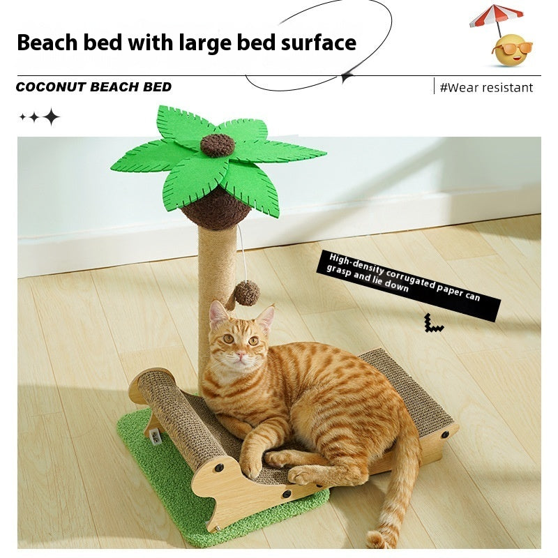 HKM-5696189 Multifunctional Wooden Cat Beach Chair with Scratch Board and Chamfered Design