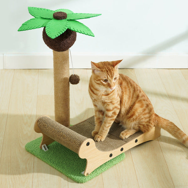 HKM-5696189 Multifunctional Wooden Cat Beach Chair with Scratch Board and Chamfered Design