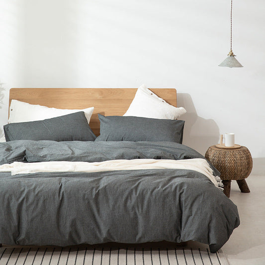 HKM-569683 Pure Cotton Modern Style Duvet Cover and Bed Sheet Set in Solid Colors for Single and Double Beds