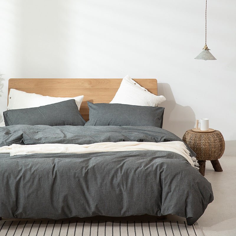HKM-569683 Pure Cotton Modern Style Duvet Cover and Bed Sheet Set in Solid Colors for Single and Double Beds